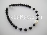 White Shell Black Agate White Crystal Necklace