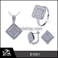 Fashion square diamond cluster 925 silver jewelry set