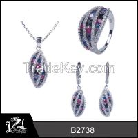 fashion micro pave silver colorful CZ jewelry set