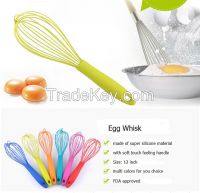 food grade non-stick colorful 12" silicone egg whisk with soft touch handle 