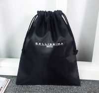 Silk-screen Simple Design Polyester Black Cosmetic Drawstring Bag