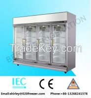 Reach-in glass door upright beverage display fridge