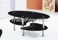 Oval Shape Black Glass Coffee Table /Stainless Steel Legs Coffee Table