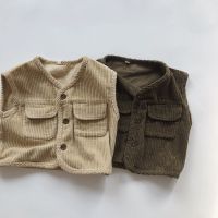 1-6Yrs Baby Boy Sleeveless Tops Jackets Coats Toddler Girls Waistcoat Corduroy Kids Pocket Vest Jacket Children Autumn Outerwear