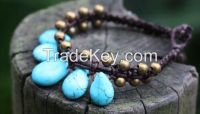 Chinese Traditional Blue Precious Stone and Silver Bracelet