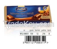Chocolate bar with Whisky and coffee flavoured filling