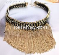 vintage imitation gold plated tassel chain necklace choker for women