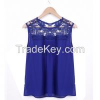 2015 Hollow Out Embroider Lace Chiffon Blouses Sleeveless Lace Shirts Plus Size Lace Vest