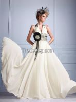 bow belt with appliqued beaded  halter dress