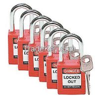 BRADY 51339 Lockout Padlock KD Red 1/4 In. PK6