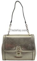 Lady's Gold Leather Shoulder Bag AKXR13