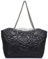 Leather Shoulder Bag Patterned With Roses