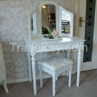 Ivory Dressing Table with Triple Mirror and Stool