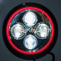 LED 7 inch Auto Headlight Black Face Red Halo