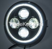 LED 7 inch Auto Headlight Black Face White Halo