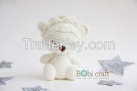 Sitting Lion White soft wool handmade plush toys, hand knitted crochet toys gifts for children