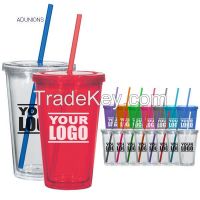 Double wall acrylic tumbler with straw