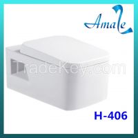 white color high quality small ceramic wall-hung toilet bowl with Soft Closing Seat Cover square toilet low priece #H-406