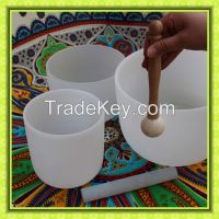 Frosted  quartz crystal singing bowls with mallet and rubber ring