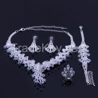 silver fashion wedding bridal jewelry set with necklace and earrings