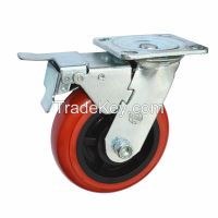 Red Medium Duty Industrial Caster Wheel / TPU Caster Wheel /Caster Wheel With Double Brake