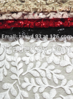 Nylon lace mesh sequins and yarn embroiidery