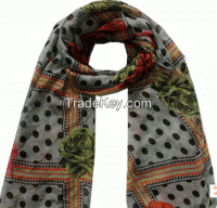 fashion dots with big flower print 100% polyester scarf