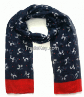 navy and red color matching pubby or dog print 100% polyester scarf.
