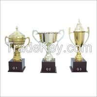 Metal award cup with wood base