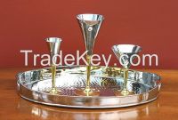 Nickel Plated Tray with set of 3 Cocktail Goblets