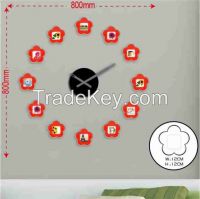 Fashion design wall clock with frame, modern design wall sticker clock for home decor