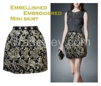 Embroidered Mini Skirt Black/golden - Luxury 2015 Autumn