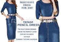 Denim Pencil Dress W/golden Cuff 2015 Summer