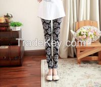 WOMENS FASHION PATTERNED PRINTED LEGGINGS LEGGINS TIGHTS PANTYHOSE HIGH WAISTED PANTS STRETCHY FOOTLESS FLOWERS PATTERN COLOUR BLACK WHITE
