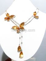 Silver necklace  set with citrine with white sapphires