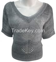 Computer Knitted ladies Short Sleeve V-neck sweater