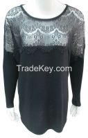 Computer Knitted ladies Crew Neck Pullover with Lace