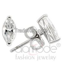 0W167 Classic Oval-Shaped Basket Set 925 Sterling Silver AAA Grade CZ Stud Earrings