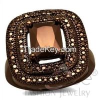 3W1128 Ion Plated AAA Grade CZ Light Coffee Rounded-Square Ring
