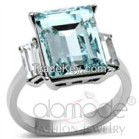 TK1862 Bold Sea Blue Stainless Steel Top Grade Crystal Engagement Ring