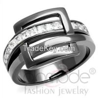 TK2690 Interlaced Light Black Square Stainless Steel AAA Grade CZ Ring