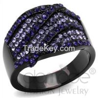 TK2551 Black Lust Interlaced & Paved Stainless Steel Top Grade Crystal Ring