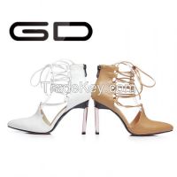 Brown/White Color Cow Leather Lace-up High heel Sandal shoes