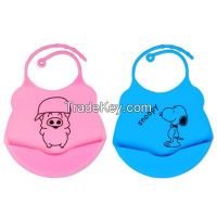 Factory price good quality various animal design easy washable crumb food catcher soft durable silicone baby bibs