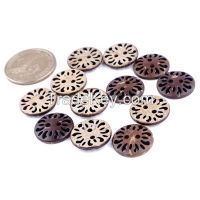 28L dark chocolate color round domed top natural coconut shell custom hollow laser button