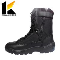 PU Outsole Black Military Boots with Side Zipper