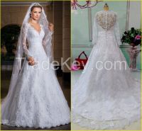 100% Real Photo New Design Hot Sale Elegant Beautiful Long Sleeves Appliques A Line Wedding Dress Bridal Gown