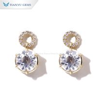 Tianyu Gems Pure Yellow Gold Classic Design Round Oec Cut Moissanite Diamond Beautiful Stud Earrings
