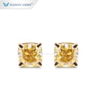 Tianyu Gems Custom 18k Gold Earrings Vivid Yellow Cushion Cut Moissanite Jewelry Earrings