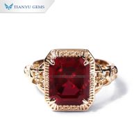 Tianyu fine jewelry anillo bagaue 585 750 real solid yellow gold wedding ring lab ruby engagement ring